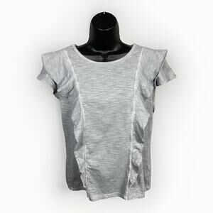 Peruvian Connection Ruffled Top Women’s M Heather Grey Feminine Cottage